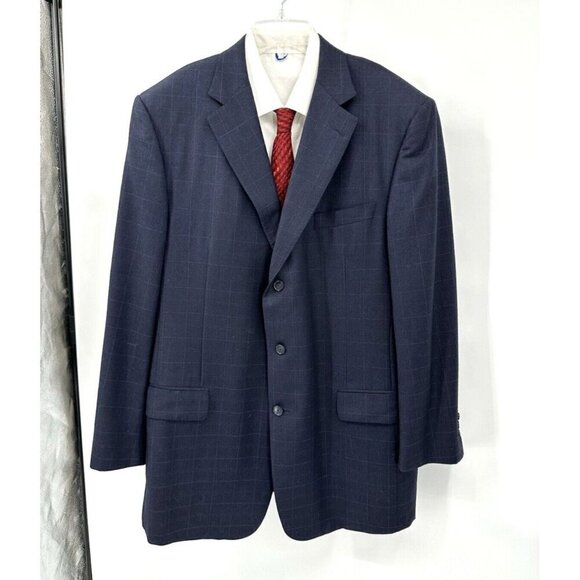 SAMUELSOHN 2 piece suit jacket pants 100% wool windowpane plaid blue 48L - Picture 1 of 12